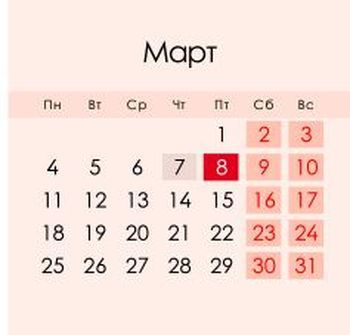Календар на березень 2019