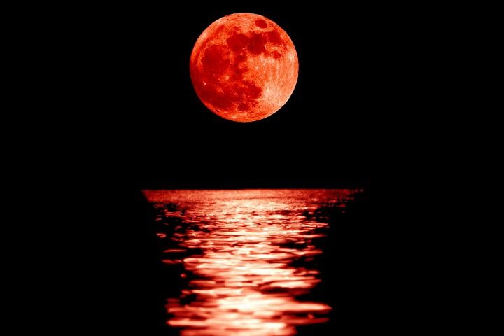 червоний місяць над морем