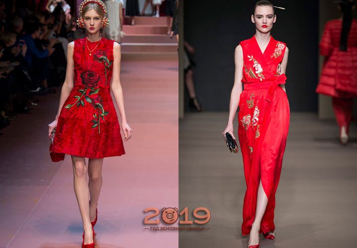 Червоне новорічне плаття з вишивкою мода 2019 року