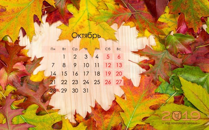 Календар жовтень 2019 року