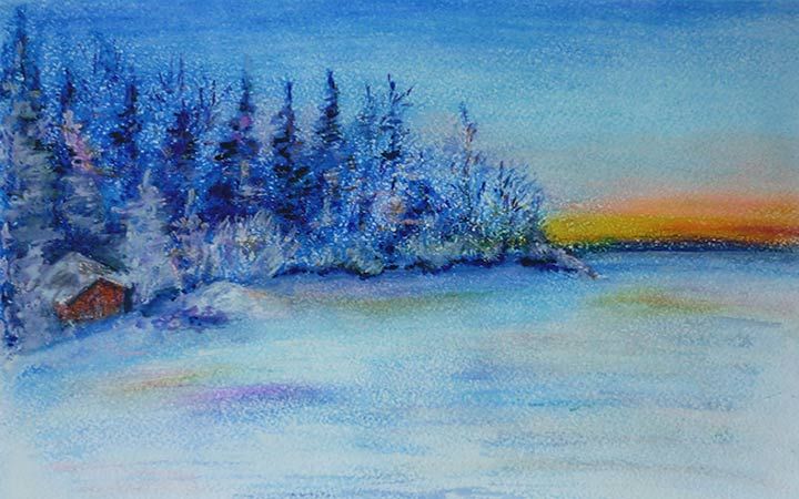 Малюнок зимовий пейзаж сухий пастеллю
