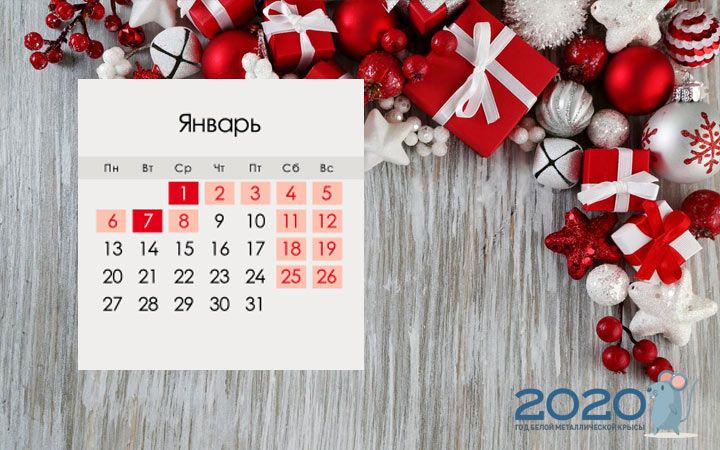 Календар новорічних свят і вихідних в Росії на січень 2020 року