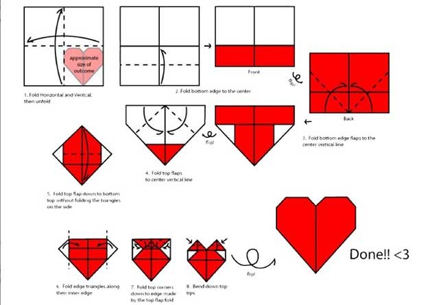 схема складання паперових сердечок