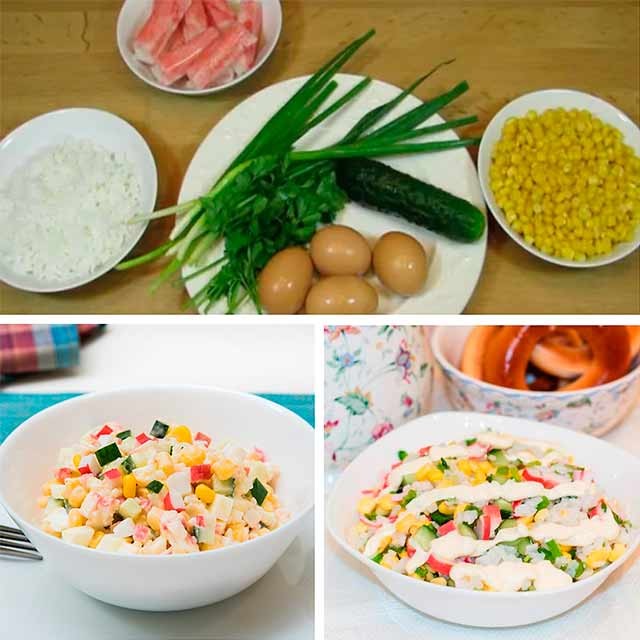 рецепт салату з кукурудзою і рисом