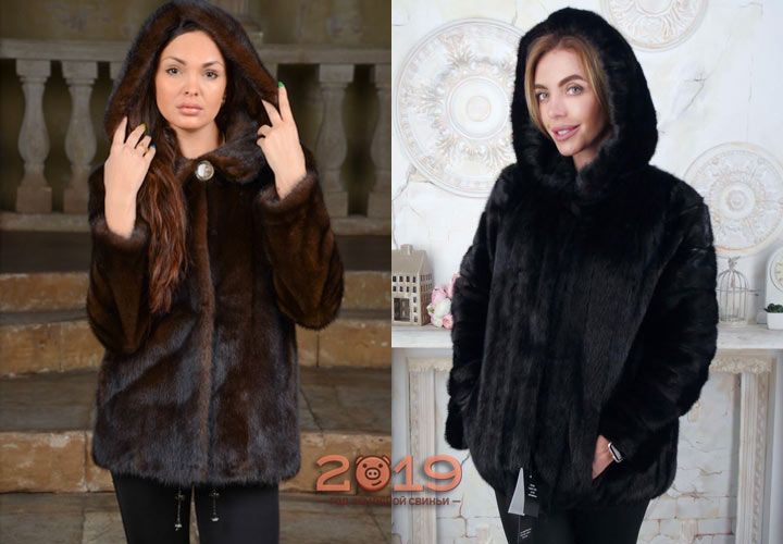 Коротка норкова шуба з капюшоном мода 2019 року